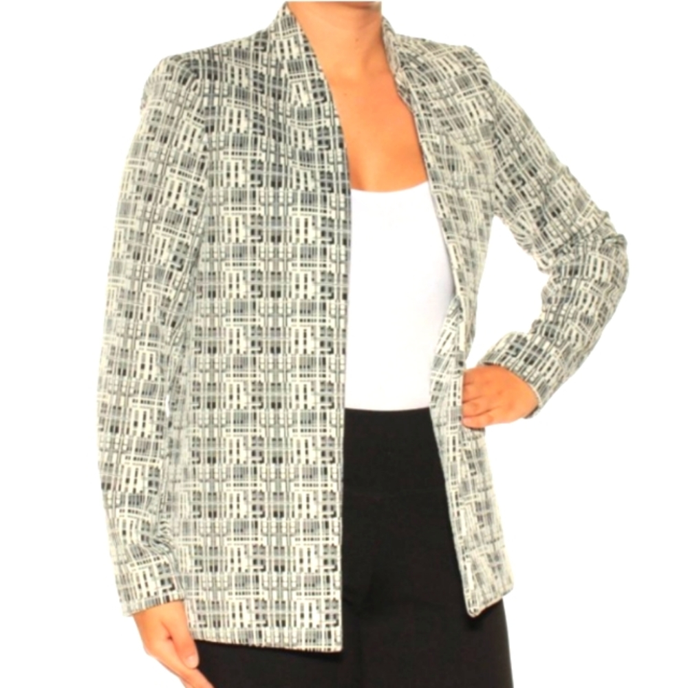Calvin Klein Black & White Checkered Geometric Print Jacket Sz 16W